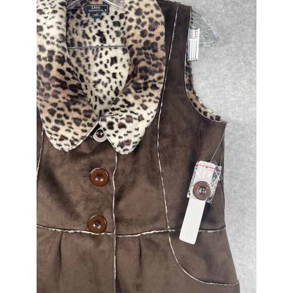 NWT Lisa International REVERSIBLE cheetah leopard & brown‎ vest, S, faux suede - Picture 15 of 16